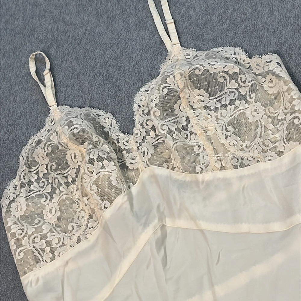 Vintage Fischer Heavenly Silk Lingerie Slip Dress Small Lace Satin Grunge - Picture 10 of 12